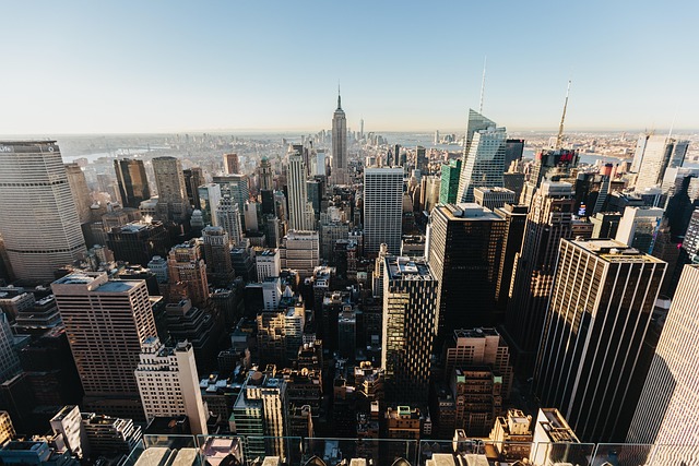 aerial view of Canadian commercial district at sunset with modern buildings